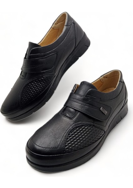 Kadın Siyah Hakiki Deri Comfort Tam Ortopedik Anne Ayakkabısı fırsatları