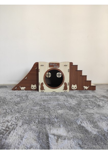 Kahverengi Krem Kedi Evi, Kedi Yuvası, Kedi Yatağı, Kedi Oyun Alanı