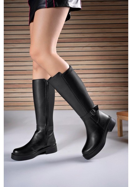 Ienweth Siyah Suni Deri Kalın Topuklu Kadın Çizme – Şık ve Rahat Tasarım, Günlük ve Şehir Kullanımına Uygun modelleri