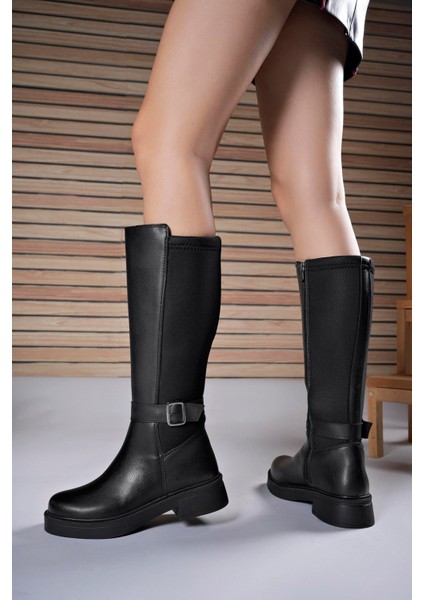 Ienweth Siyah Suni Deri Kalın Topuklu Kadın Çizme – Şık ve Rahat Tasarım, Günlük ve Şehir Kullanımına Uygun fırsatları