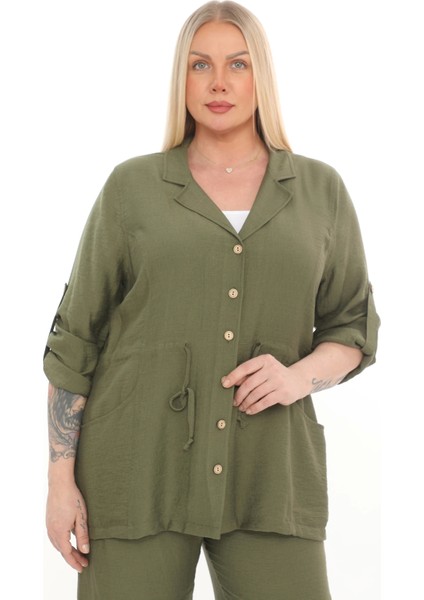 Kapüşonlu Büyük Beden Viscose Ceket