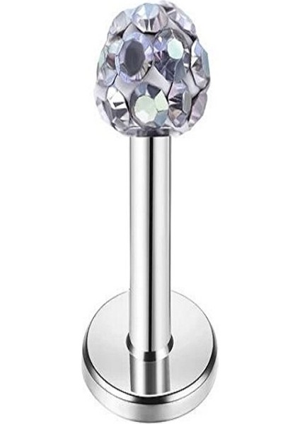 Paslanmaz Kararmaz Cerrahi Çelik Zirkon Taşlı Kıkırdak Dudak Burun Tragus Piercing (Beyaz)