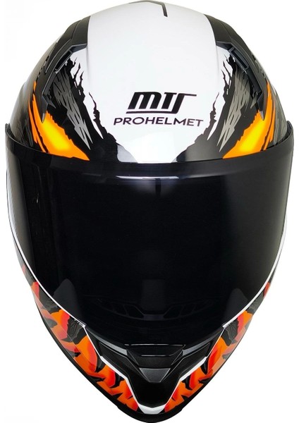 M-910 Beyaz-Siyah-Turuncu Güneş Vizörlü Kask (Siyah Camlı)
