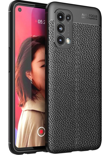 Oppo Reno 5 Kılıf Focus Derili Silikon - Siyah 300099