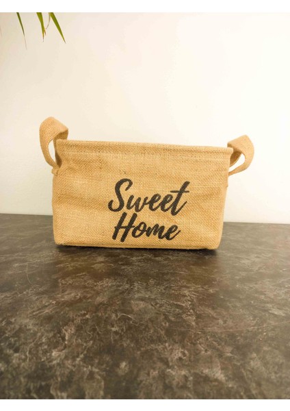 Sweet Home Jüt Hasır Ev Düzenleyici Mutfak Banyo Salon Sepeti Katlanır Sıvı Korumalı Küçük