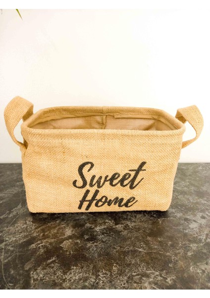 Sweet Home Jüt Hasır Ev Düzenleyici Mutfak Banyo Salon Sepeti Katlanır Sıvı Korumalı Küçük