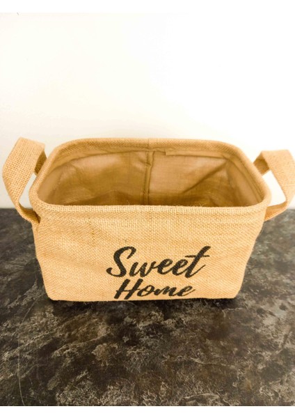 Sweet Home Jüt Hasır Ev Düzenleyici Mutfak Banyo Salon Sepeti Katlanır Sıvı Korumalı Küçük