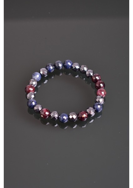 Garnet - Hematit - Dumortierit Doğal Taş Bileklik 8 mm