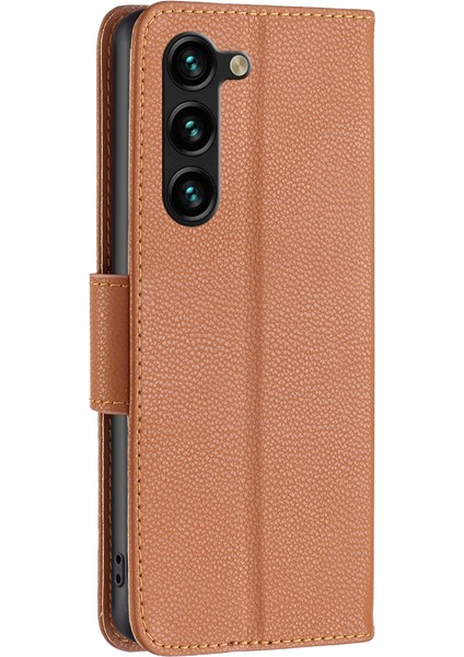 Samsung Galaxy S24+ Stand Pu Deri Cep Telefonu Kapağı Litchi Doku Kabuğu (Yurt Dışından)