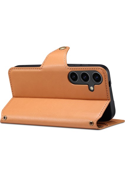 Samsung Galaxy S24+ Cowhide Doku Deri Cüzdan Kapağı (Yurt Dışından)