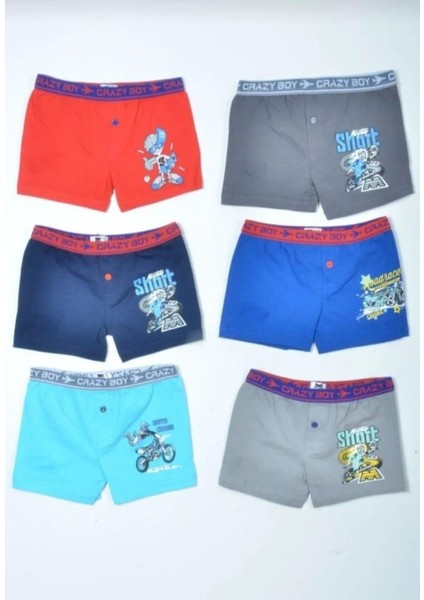 0253 Erkek Çocuk Desenli Likralı Boxer Şort 6 Adet