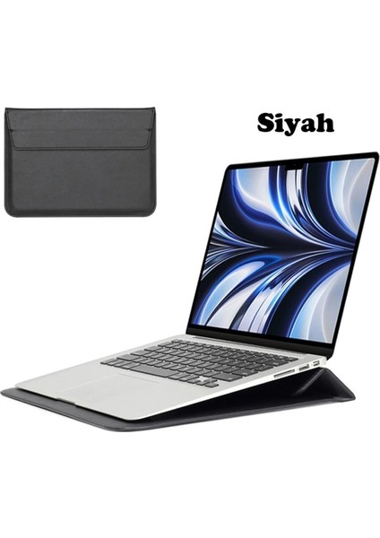 Macbook Pro Air 13 M1-M2 2020/2022 A2179-A2337-A2338-A2251-A2159-A1989-A1708 Deri Mıknatıslı Stantlı Çanta