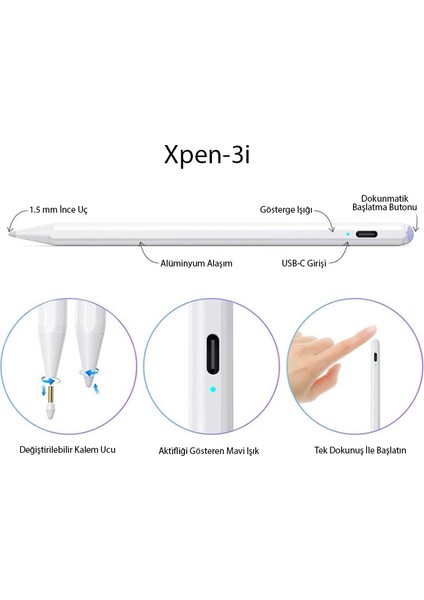 Xpen-3i IPAD(2018-2022) Uyumlu Aktif Manyetik Kapasitif Tablet Kalemi