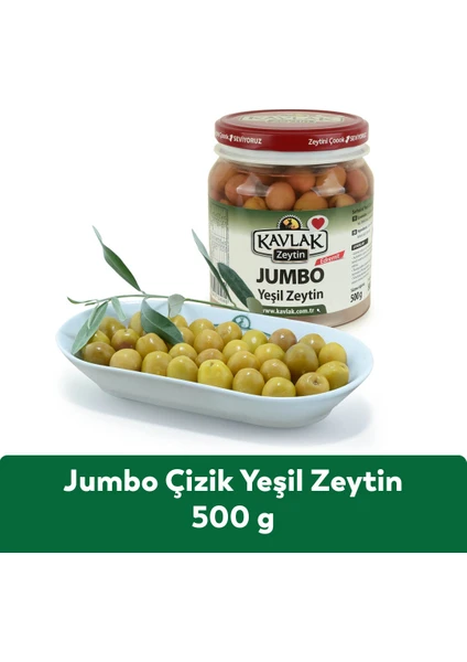 Kavlak Jumbo Edremit Çizik Yeşil Zeytin 500 gr