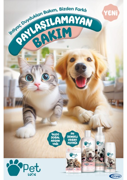 Kediler Ve Köpekler İçin Durulanmayan Köpük Şampuan Çilek 2X225 Ml 100% Doğal Argan Yağlı