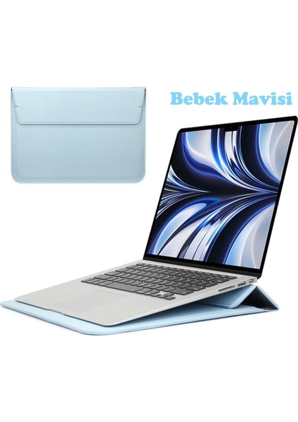 Macbook Pro Air 13 M1-M2 2020/2022 A2179-A2337-A2338-A2251-A2159-A1989-A1708 Deri Mıknatıslı Stantlı Çanta