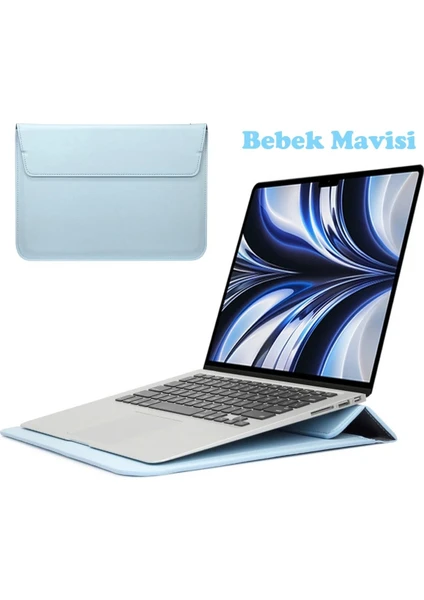 Macbook Pro Air 13 M1-M2 2020/2022 A2179-A2337-A2338-A2251-A2159-A1989-A1708 Deri Mıknatıslı Stantlı Çanta