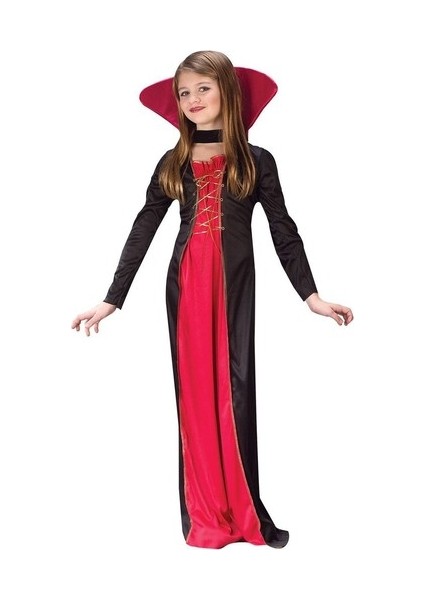 Siyah Kırmızı Drakula Cadılar Bayramı Kız Çocuk Kostümü