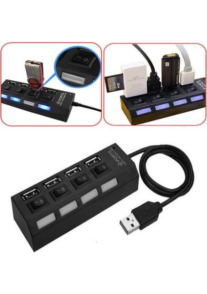 4 Port USB Hub Çoklayıcı Çoğaltıcı 4 Lü Usp Pc Kablosu Ledli Işıklı Anahtarlı 2.0