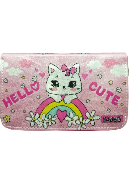 Simli Işıltılı Kitty Hello Cute Kalem Kutusu Vegan Deri Kalemkutu Üç Bölmeli Kalemlik Pembe modelleri