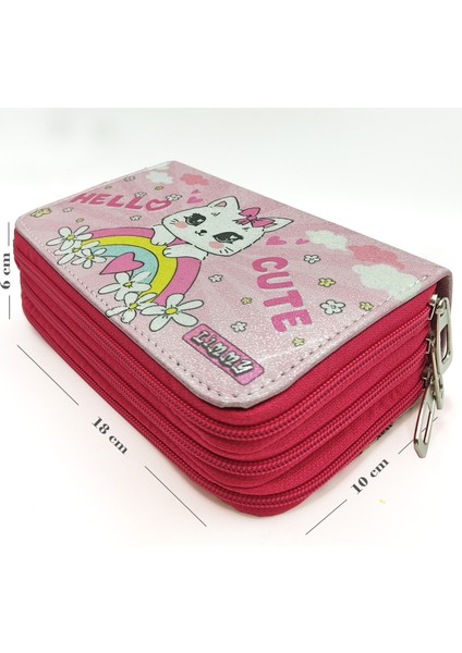Simli Işıltılı Kitty Hello Cute Kalem Kutusu Vegan Deri Kalemkutu Üç Bölmeli Kalemlik Pembe indirimleri