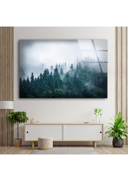 Sisli Orman Temperli Cam Duvar Tablosu