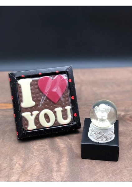 Sevgiliye Hediye I Love You Sütlü Çikolata ve Mini Kar Küresi