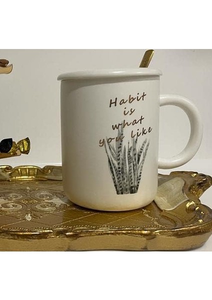 Porselen Kapaklı Çelik Kaşıklı Hediyelik Kupa Bardak fırsatları