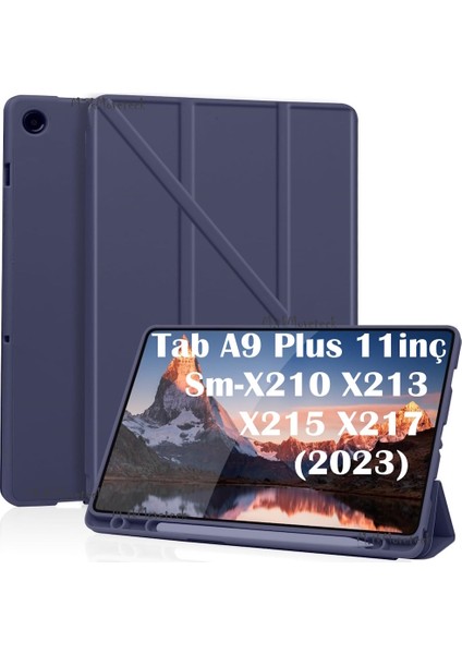 Samsung Galaxy Tab A9 Plus 11 Inç Kılıf Kalem Bölmeli Yumuşak Silikon Kapak Akıllı Uyku Modlu Üçgen Standlı SM-X210 X213 X215 X217 Tablet Kılıfı 360 Tam Kaplar