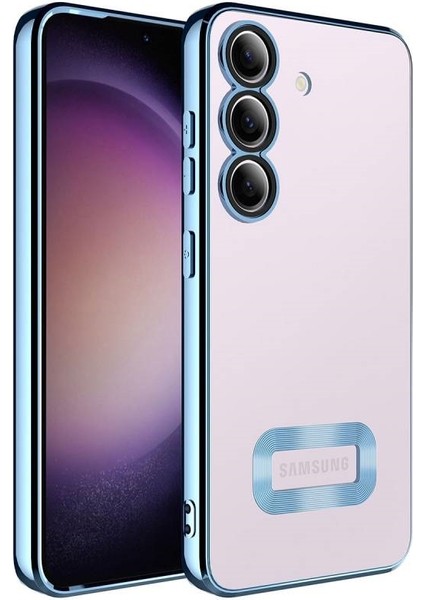 Samsung Galaxy S24 Plus Kılıf Logo Gösteren Kamera Korumalı Silikon Mavi