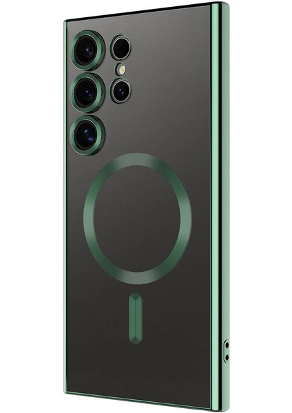 Samsung Galaxy S24 Ultra Kılıf Demre Renkli Silikon Magsafe Wireless Şarj Özellikli Koyu Yeşil