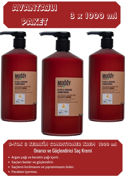 Onarıcı B-Tox&keratin Onarıcı Saç Kremi 1000 ml x 3