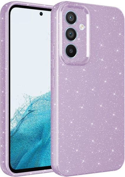 Samsung Galaxy S24 Kılıf Koton Simli Silikon Arka Kapak Kamera Korumalı Lila