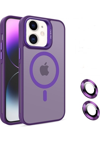 Apple iPhone 11 Kılıf Magsafeli Standlı Sert Mika + Lens Koruyucu Derin Mor