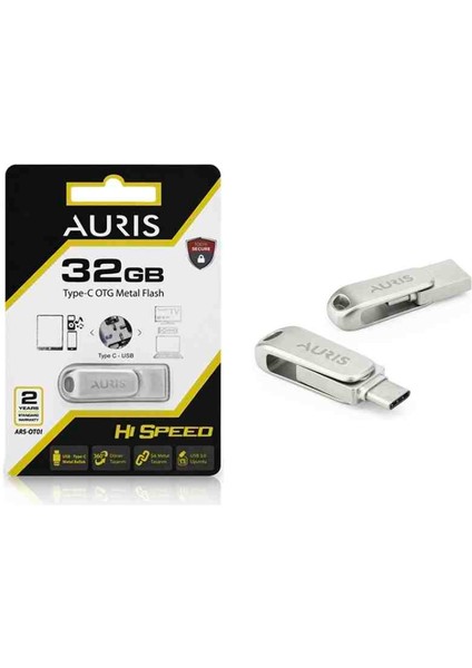 Auris 32Gb.Type-C ve USB 3.0 USB Flash Bellek Otg Çift Girişli Metal Sağlam Orjinal