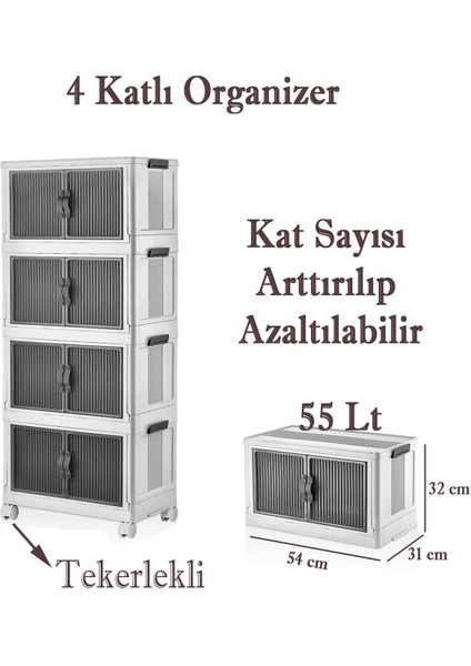 4 Katlı Dolap Saklama Kutusu Sepet Organizer Kapaklı Depolama Düzenleyici Kutu Tekerlekli Beyaz modelleri