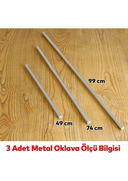 Alüminyum Metal Oklava 3'lü Set Börek Hamur Yufka Açma Silindir Yuvarlak Uzun Kısa Mutfak Araç