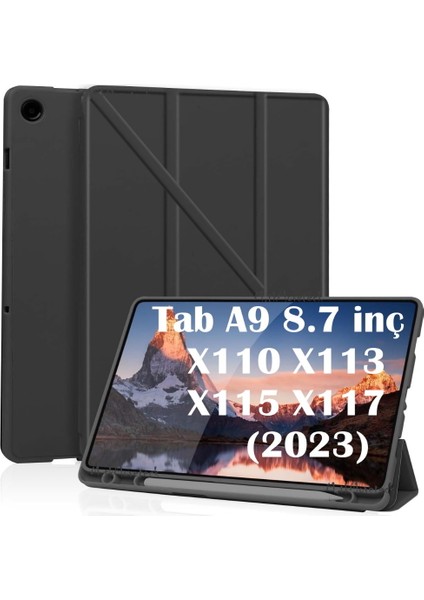 Samsung Galaxy Tab A9 8.7 Inç Kılıf Kalem Bölmeli Yumuşak Silikon Kapak Akıllı Uyku Modlu Üçgen Standlı SM-X110 X113 X115 X117 Tablet Kılıfı 360 Tam Kaplar Pu Deri New