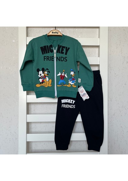 2iplik Mevsimlik, Fermuarlı, Fare Baskılı Alt-Üst Takım, Eşofman Takım