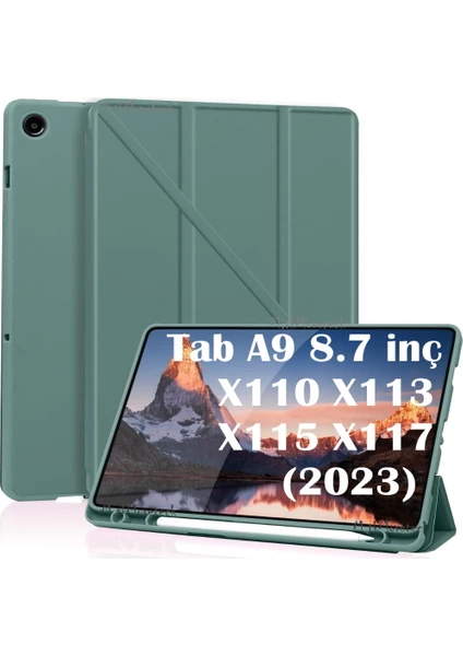 M.tk moveteck Samsung Galaxy Tab A9 8.7 Inç Kılıf Kalem Bölmeli Yumuşak Silikon Kapak Akıllı Uyku Modlu Üçgen Standlı SM-X110 X113 X115 X117 Tablet Kılıfı 360 Tam Kaplar Pu Deri New