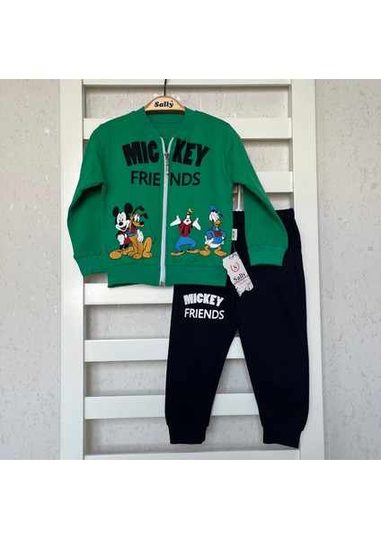 2iplik Mevsimlik, Fermuarlı, Fare Baskılı Alt-Üst Takım, Eşofman Takım