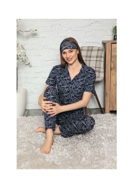 Kadın Penye Kısa Kollu Düğmeli Pijama Takımı