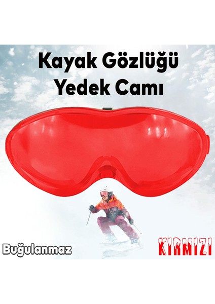 Bellasimo Çerçevesiz Kayak Gözlüğü Camı Lens Değiştirebilir Cam Antifog Güneş Kar Gözlük Camı Kırmızı