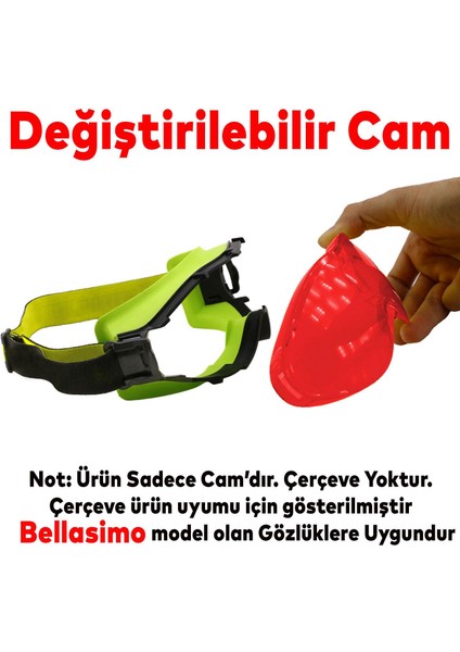 Bellasimo Çerçevesiz Kayak Gözlüğü Camı Lens Değiştirebilir Cam Antifog Güneş Kar Gözlük Camı Kırmızı