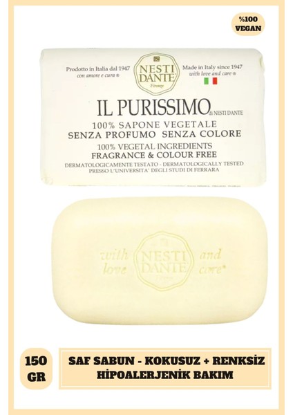 Il Purissimo %100 Saf Sabun Kokusuz Renksiz Hipoalerjenik Bakım 150 Gr