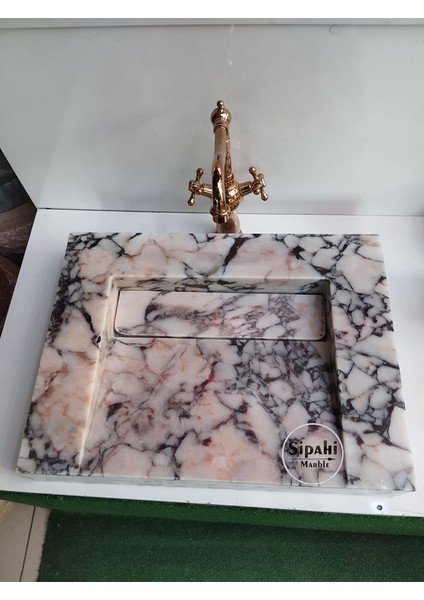 Menekşe Mermer Gizli Giderli Modern Kare Lavabo