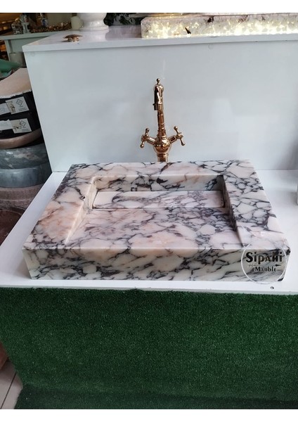 Menekşe Mermer Gizli Giderli Modern Kare Lavabo