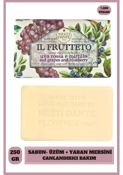 Il Frutteto Red Grapes & Bluberry Katı Sabun 250gr | Canlandırıcı | Yaban Mersini Ve Üzüm Özü