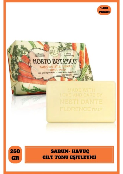 Horto Botonico Carrot Katı Sabun 250gr | Cilt Tonu Eşitleyici |Havuç Özlü