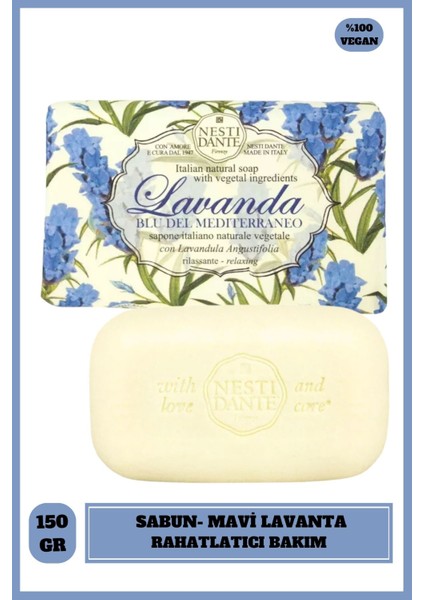 Lavanda Blu Del Mediterraneo Katı Sabun 150 gr | Cilt Tonu Eşitleyici | Lavanta
